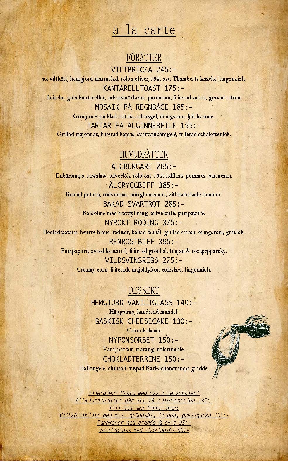 à la carte menu